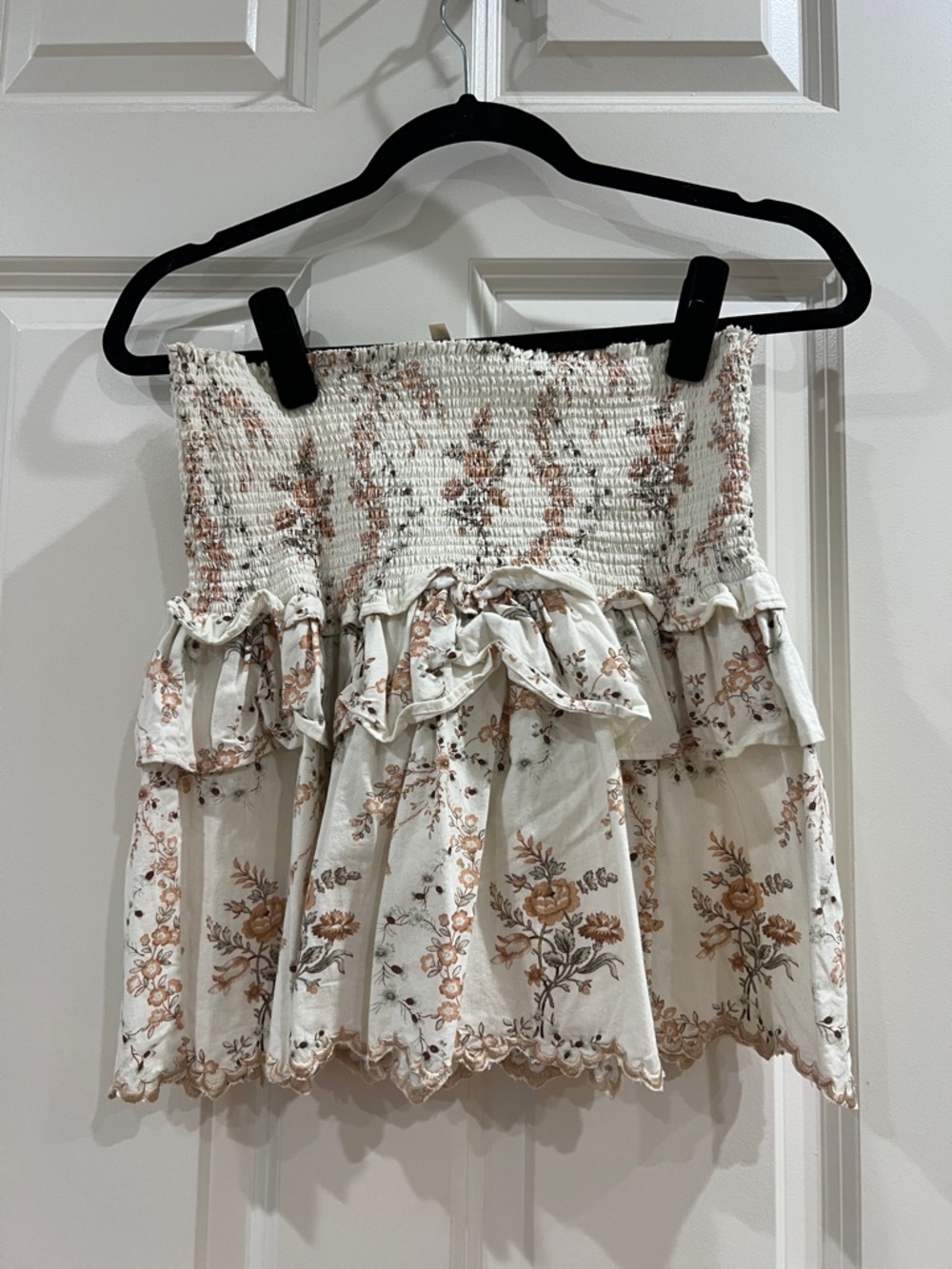 Loveshackfancy 100% cotton mini skirt brown and cream size medium